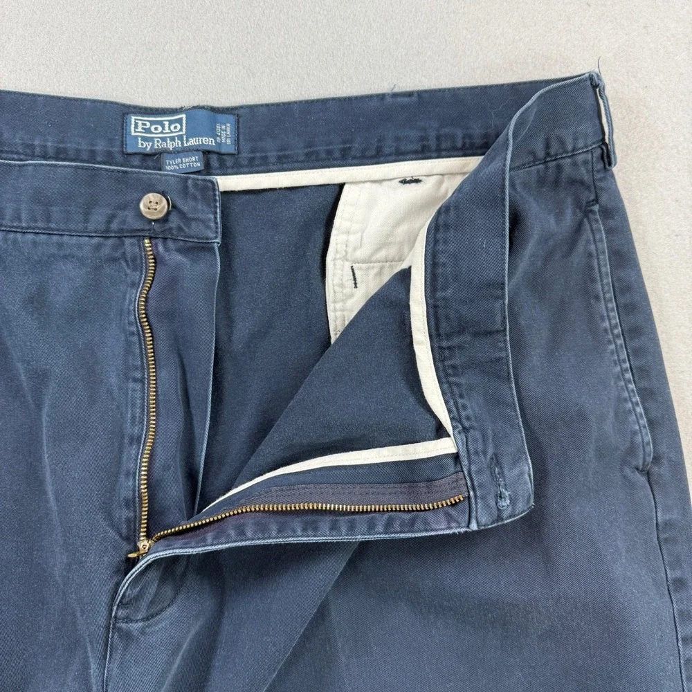 Vintage Polo Ralph Lauren Tyler Short Mens 42 Navy Pleated Chino Cotton Preppy